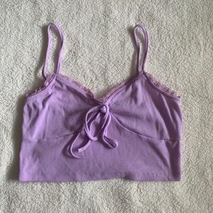 SHEIN lilac lace trim tie front crop cami top